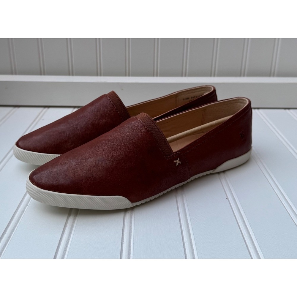 Frye Melanie Slip On Leather Sneakers Cognac Brown Flats 8.5M, NIB